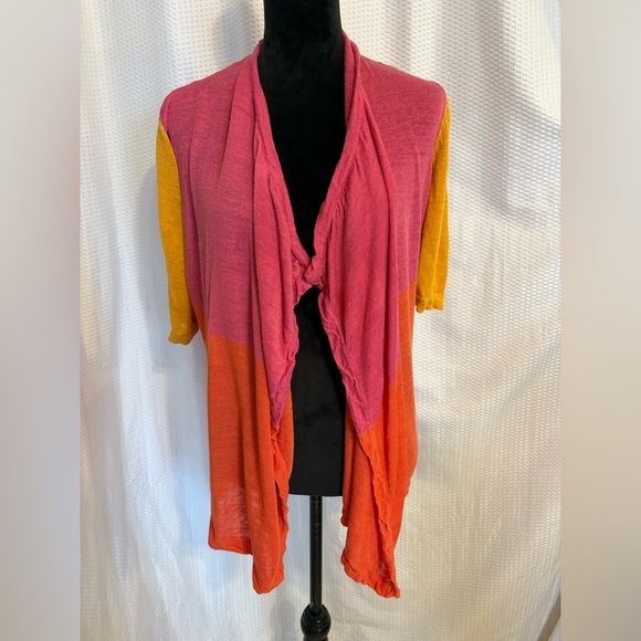 Ruby Rd tri-color open front short sleeve cardigan linen combo size medium - Picture 2 of 7